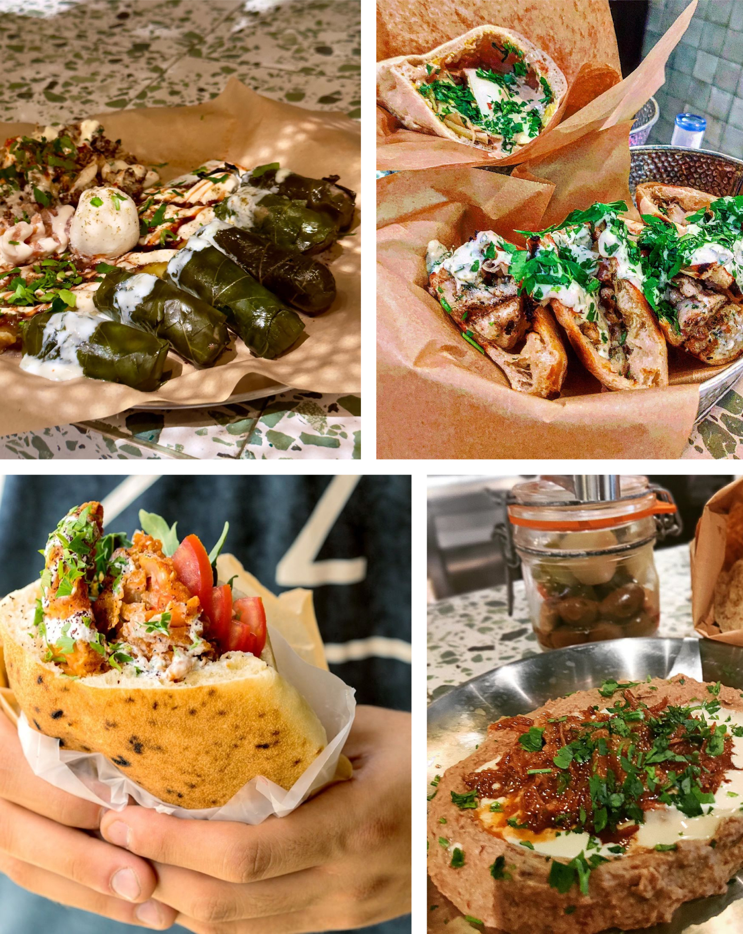 Composición de varias fotos que muestran platos típicos israelies